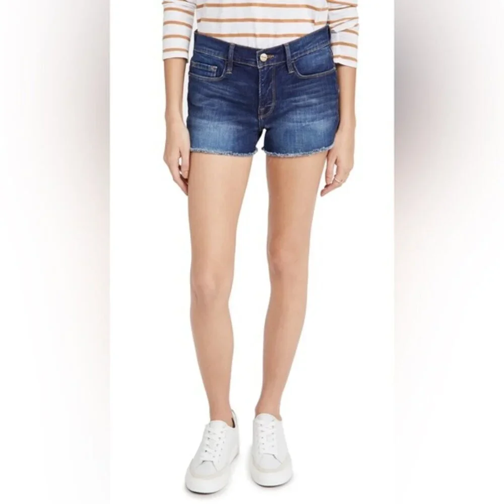 FRAME Jean Shorts Women's Size 24 Blue Denim Le Cutoff Shorts Stretch Frayed Hem